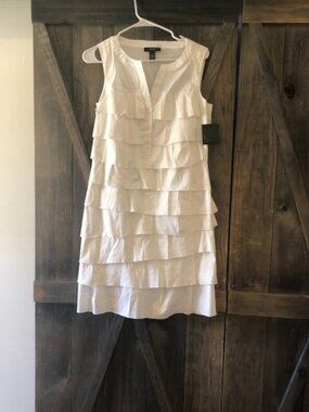 Alfani White Sleeveless Tiered Ruffle Mini Button front Size